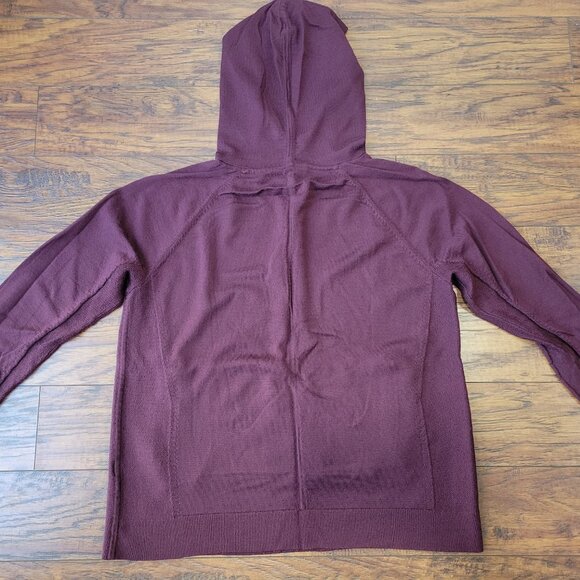 AWAY Travel Burgundy Red Merino Wool Drawstring Pullover Hoodie sz XL Autumn - Picture 6 of 6